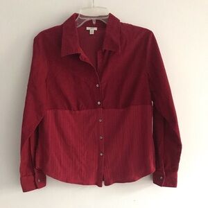 J Jill | Corduroy Button Front Collar Shirt Womens Petite Sz SP Red Long Sleeves
